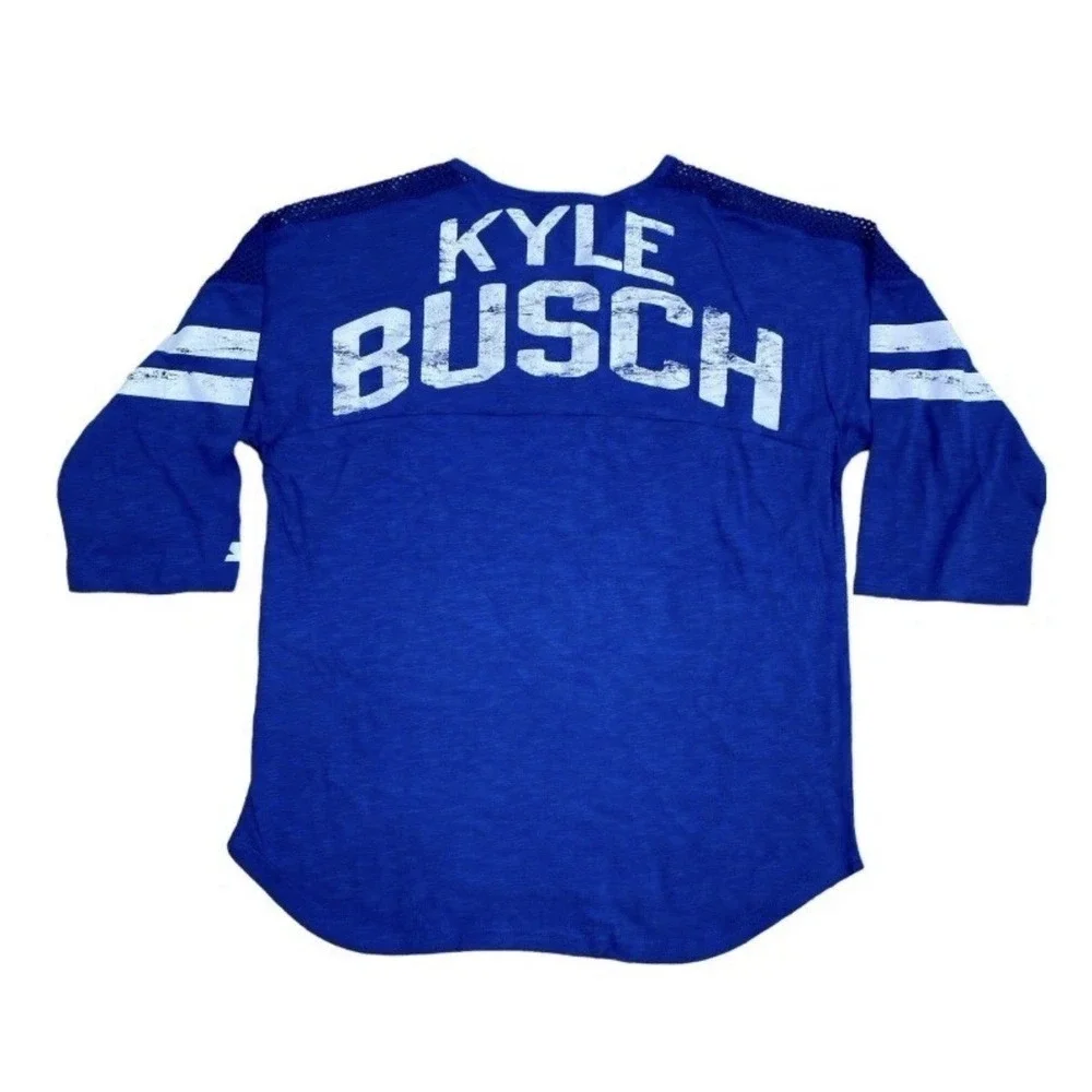 Kyle Busch T-Shirt Starter Womens Medium 3/4‎ Sleeve Scoop Neck Royal White NWT - Picture 2 of 10